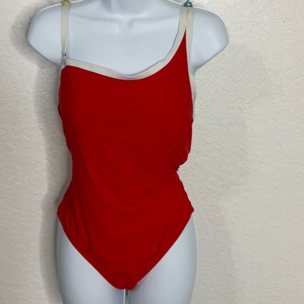 177- Sea Angel NWT Red & White Straps One Piece Bathing Suit Size 1X
